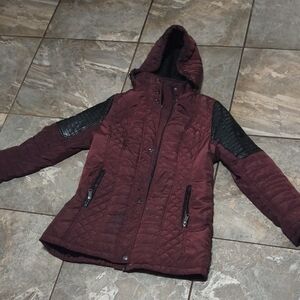 Nicole Miller Burgundy Quilted Puffer with Black Details